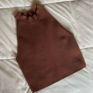 Aritzia Babaton Brown Sculpt Knit Mockneck Halter Top
- Size Medium
